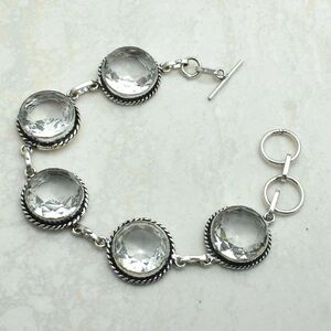 Stamped 925 Sterling Silver NATURAL White Topaz Gemstone Bracelet